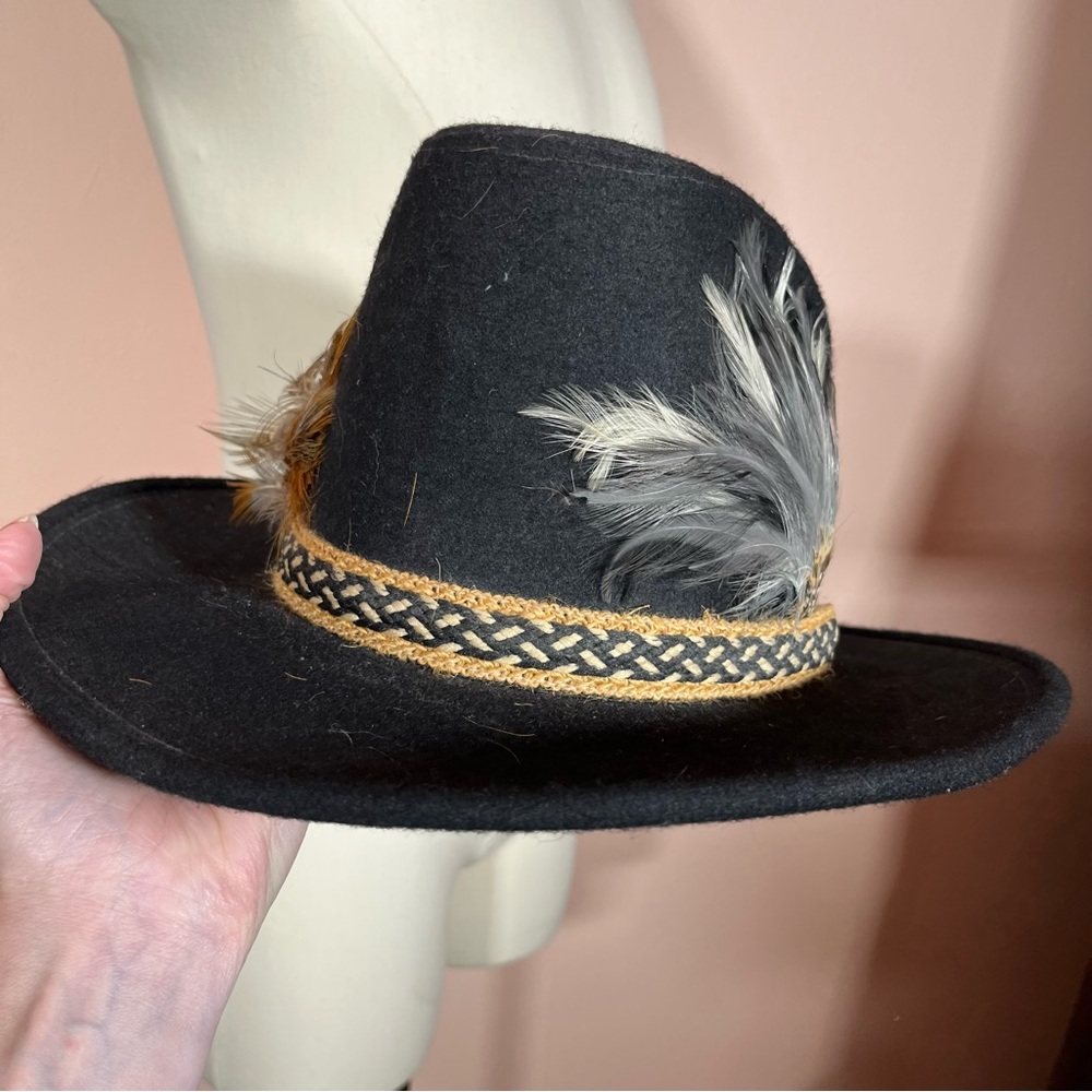 Vintage Black Felt Double Feather Western Cowboy Hat eclectic grandpa festival - Picture 14 of 17